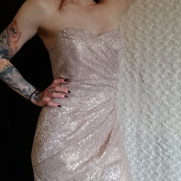 CopyLong Strapless Lace Dress with Sweetheart Neck - Picture 9 of 11